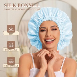 Satin Bonnet Silk Bonnet Hair Bonnet for Sleeping-Slouchy Beanie Hat Satin Sleep Cap for Women\'s Natural & Curly Hair(Blue)