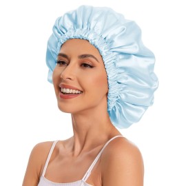 Satin Bonnet Silk Bonnet Hair Bonnet for Sleeping-Slouchy Beanie Hat Satin Sleep Cap for Women\'s Natural & Curly Hair(Blue)