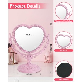 D&XQAUO Pink Heart Shaped Mirror - Coquette Room Decor for Desk, Vanity & Bathroom - Cute Table Mirror with Stand D&XQAUO Pink Heart Shaped Mirror - Coquette Room Decor for Desk, Vanity & Bathroom - Cute Table Mirror with Stand