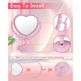 D&XQAUO Pink Heart Shaped Mirror - Coquette Room Decor for Desk, Vanity & Bathroom - Cute Table Mirror with Stand D&XQAUO Pink Heart Shaped Mirror - Coquette Room Decor for Desk, Vanity & Bathroom - Cute Table Mirror with Stand