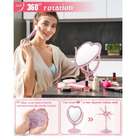 D&XQAUO Pink Heart Shaped Mirror - Coquette Room Decor for Desk, Vanity & Bathroom - Cute Table Mirror with Stand D&XQAUO Pink Heart Shaped Mirror - Coquette Room Decor for Desk, Vanity & Bathroom - Cute Table Mirror with Stand