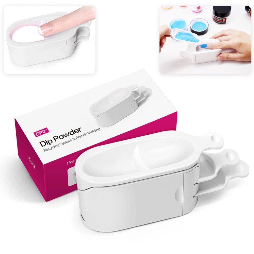 2 in 1 Dip Powder Recycling System & French Tip Model Dip Nail Tray, Dip Powder Nail Glitter Holder Saver (White)