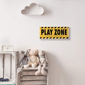 Stupell Industries Play Zone Caution Children Construction Sign Yellow Black, Designed by Stephanie Workman Marrott Wall Plaque, 7 x 17