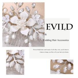 Evild Flower Bride Wedding Hair Comb Silver Leaf Hair Piece Pearls Rhinestone Bridal Hair Accessories for Women