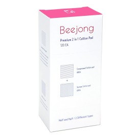 Beejong [120EA] Premium 2 in 1 Facial Cleansing Square Cotton Pads - Two Types of Face Wipes Cotton Pads for Toner, Makeup Remover | Compressed 60EA & Sponge 60EA | Made in Korea (1 Pack)