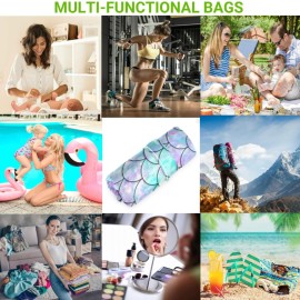 visesunny Beautiful Rainbow Mermaid Scale 2Pcs Wet Bag with Zippered Pockets Washable Reusable Roomy for Travel,Beach,Pool,Daycare,Stroller,Diapers,Dirty Gym Clothes, Wet Swimsuits, Toiletries