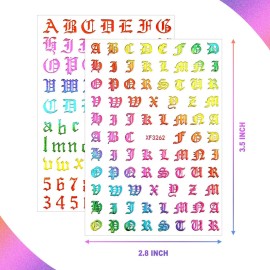 Maitys 24 Sheets Letters for Nails Old English Nail Stickers 3D Holographic Letter Self-Adhesive Gold Old English Alphabet Nail Decals for DIY Women(Chic Colors)