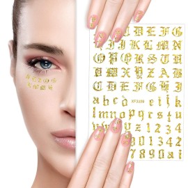 Maitys 24 Sheets Letters for Nails Old English Nail Stickers 3D Holographic Letter Self-Adhesive Gold Old English Alphabet Nail Decals for DIY Women(Chic Colors)