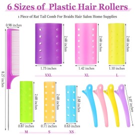 Chuangdi 141 Pcs Hair Rollers Set, Include 60 Pcs Mixed Sizes Plastic Hair Rollers with 60 Pins, 20 Duck Teeth Clips and Rat Tail Comb, Hairdressing Salon Curlers Tools for Women DIY Styles