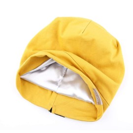 ELIHAIR Kids Beanie Sleep Hats Bonnet for Night Sleeping Cap Silky Lined Satin Bonnet with Adjustable Elastic Band for Teens Toddler Child Natural Curly Frizzy Hair Cover(Sunny Yellow)