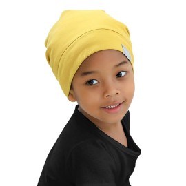 ELIHAIR Kids Beanie Sleep Hats Bonnet for Night Sleeping Cap Silky Lined Satin Bonnet with Adjustable Elastic Band for Teens Toddler Child Natural Curly Frizzy Hair Cover(Sunny Yellow)