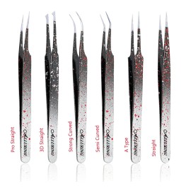 Alluring Ombre Black & Red Tweezers for Eyelash Extension for Volume Lashes 3D, 5D & 6D lashes Semi Curved