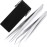 2 Pieces Straight and Curved Tip Tweezers Eyelash Extension Tweezers, Stainless Steel False Lash Application Tools (Silver)