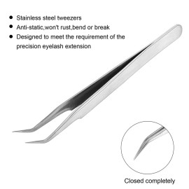 2 Pieces Straight and Curved Tip Tweezers Eyelash Extension Tweezers, Stainless Steel False Lash Application Tools (Silver)