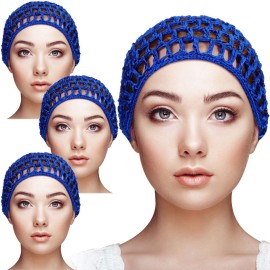 Geyoga 4 Pieces Mesh Crochet Hair Net Rayon Knit Snood Hat Thick Short Women Hairnet Snoods Cover Ornament for Sleeping (Blue)