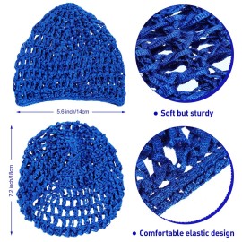 Geyoga 4 Pieces Mesh Crochet Hair Net Rayon Knit Snood Hat Thick Short Women Hairnet Snoods Cover Ornament for Sleeping (Blue)