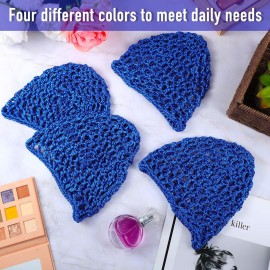Geyoga 4 Pieces Mesh Crochet Hair Net Rayon Knit Snood Hat Thick Short Women Hairnet Snoods Cover Ornament for Sleeping (Blue)