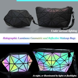 Weewooday 3 Pieces Makeup Bags for Women, Portable Travel Cosmetic Bag Organizer Case with Wrist Strap Toiletry Bags Holographic Luminous Geometric and Reflective Foldable Makeup Bags Weewooday 3 Pieces Makeup Bags for Women, Portable Travel Cosmetic Bag Organizer Case with Wrist Strap Toiletry Bags Holographic Luminous Geometric and Reflective Foldable Makeup Bags
