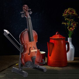 Tiny Violin, Wooden Miniature Violin Model with Stand, Bow and Case Worlds Smallest Violin Small Violin Miniature Violin Model Collectible Home Decoration Display Ornament