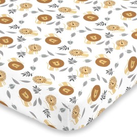 NoJo Lion Brown, Grey & Yellow Fitted Super Soft Crib Sheet, Brown, Grey, Yellow