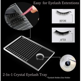Fashionclubs Eyelash Extension Pallet Crystal Glass False Lashes Tray, Larger 6.22x4.33x0.27, Strip Eye Lash Stand Pallet Adhesive Glue Holder