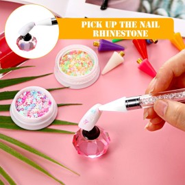 Blulu 16 Pcs Wax Tips for Nail Rhinestones Replacement Diamond Painting Head Tips Rhinestone Picker Tool for Nail Dotting Pen to Pick Up Nail Gem Jewelry, Wax Head Accessories(White)