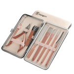 Professional Pedicure Manicure Tools Kit - Erkangsm 8 in 1 Stainless Steel Pedicure Set,Toenail Nipper,Pedicure Knife,Toenail Lifter,Nail Clipper,PU Leather Travel Case,Pink