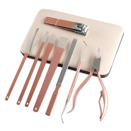 Professional Pedicure Manicure Tools Kit - Erkangsm 8 in 1 Stainless Steel Pedicure Set,Toenail Nipper,Pedicure Knife,Toenail Lifter,Nail Clipper,PU Leather Travel Case,Pink