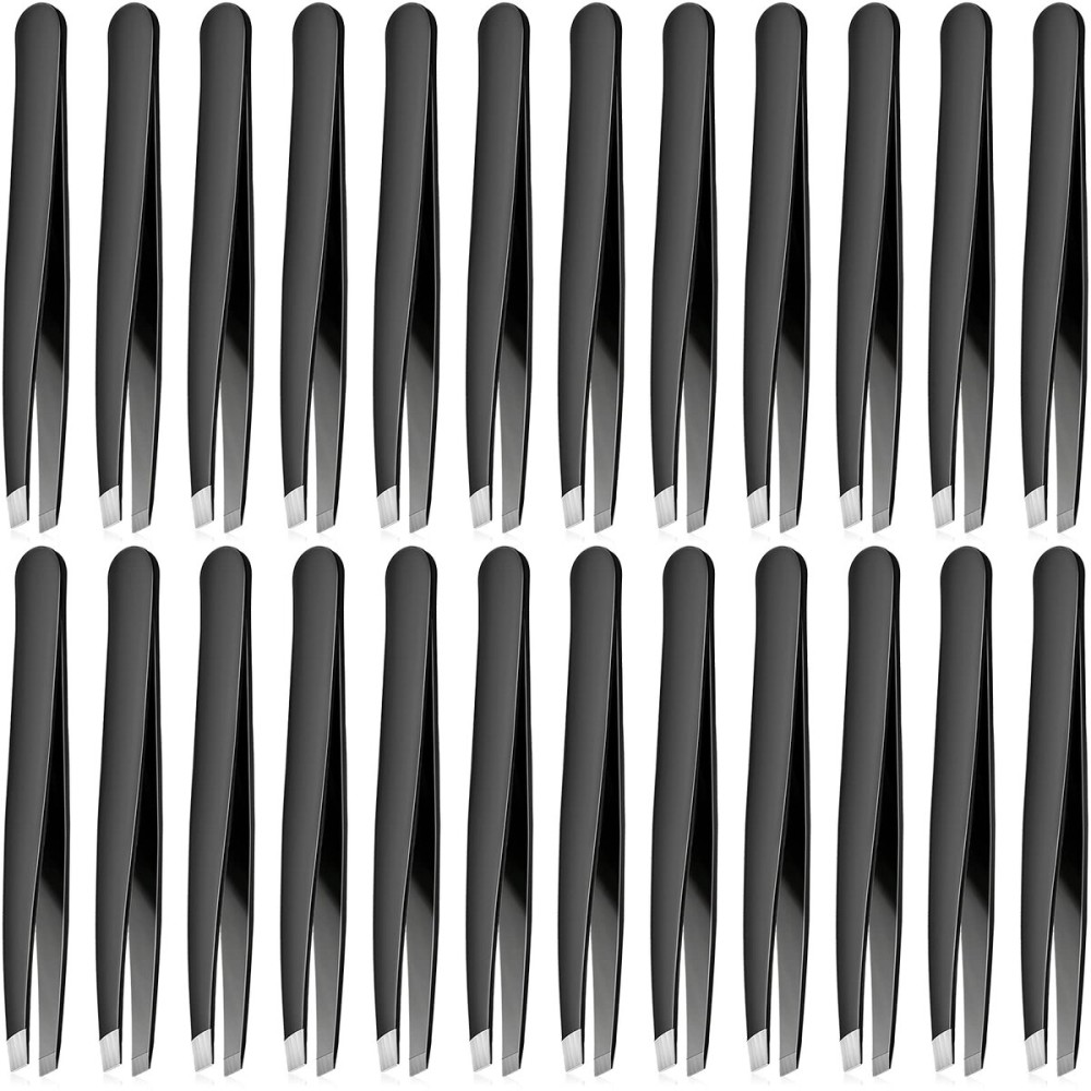 Mudder 24 Pieces Eyebrow Tweezers Bulk Stainless Steel Slanted Tip Precision Tweezers for Facial Hair, Blackhead and Tick Remover, Men and Women Professional