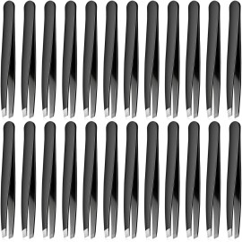 Mudder 24 Pieces Eyebrow Tweezers Bulk Stainless Steel Slanted Tip Precision Tweezers for Facial Hair, Blackhead and Tick Remover, Men and Women Professional