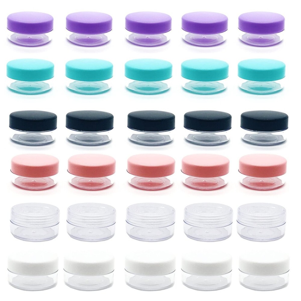 30 Pcs Sample Containers, 10 Gram Mini Sample Jars for Cosmetic, Eye shadow, Multi color Lid