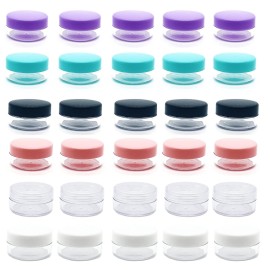 30 Pcs Sample Containers, 10 Gram Mini Sample Jars for Cosmetic, Eye shadow, Multi color Lid