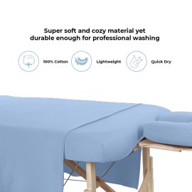 AVALON CARE Massage Table Sheets Set - 3 Pcs 100% Cotton Flannel - Fitted Sheets, Flat Sheet & Face Cover - Soft & Smooth Massage Bed Cover - Sky Blue
