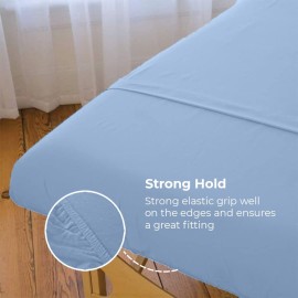 AVALON CARE Massage Table Sheets Set - 3 Pcs 100% Cotton Flannel - Fitted Sheets, Flat Sheet & Face Cover - Soft & Smooth Massage Bed Cover - Sky Blue