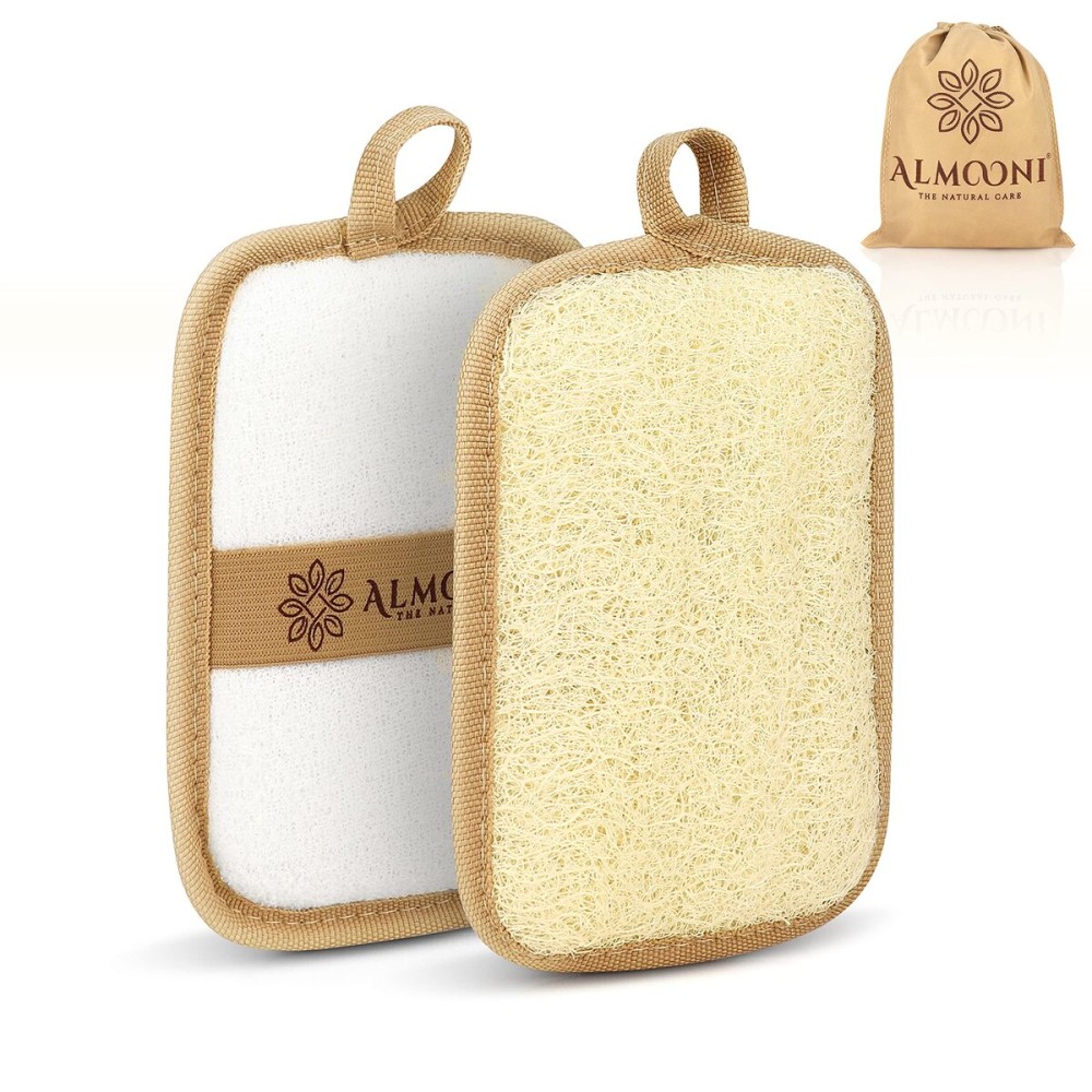 Almooni Premium Egyptian Exfoliating Loofah Pad Body Scrubber - Rectangular loofa Shape - Made with Natural Egyptian Shower lufa Sponge That Gets You Clean, Not Just Spreading Soap (2 Pack) Almooni Premium Egyptian Exfoliating Loofah Pad Body Scrubber - Rectangular loofa Shape - Made with Natural Egyptian Shower lufa Sponge That Gets You Clean, Not Just Spreading Soap (2 Pack)