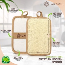 Almooni Premium Egyptian Exfoliating Loofah Pad Body Scrubber - Rectangular loofa Shape - Made with Natural Egyptian Shower lufa Sponge That Gets You Clean, Not Just Spreading Soap (2 Pack) Almooni Premium Egyptian Exfoliating Loofah Pad Body Scrubber - Rectangular loofa Shape - Made with Natural Egyptian Shower lufa Sponge That Gets You Clean, Not Just Spreading Soap (2 Pack)