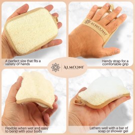Almooni Premium Egyptian Exfoliating Loofah Pad Body Scrubber - Rectangular loofa Shape - Made with Natural Egyptian Shower lufa Sponge That Gets You Clean, Not Just Spreading Soap (2 Pack) Almooni Premium Egyptian Exfoliating Loofah Pad Body Scrubber - Rectangular loofa Shape - Made with Natural Egyptian Shower lufa Sponge That Gets You Clean, Not Just Spreading Soap (2 Pack)
