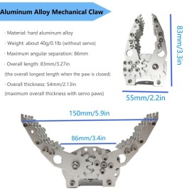 Swaytail Professional Metal Robot Arm/Gripper/Mechanical Claw/Clamp/Clip with High Torque Servo, RC Robotic Part Educational DIY for Arduino/Raspberry Pie, Science STEAM Maker Platform (Silver)