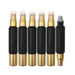 6-Pack Black Glass Bottles with Dual Ends - Sprayer & Roller Tops - Leakproof, Premium Essential Oil & Perfume Bottles with Elegant Gold Accents - Refillable Custom Blend Containers
