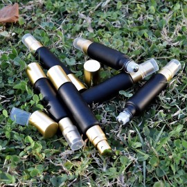 6-Pack Black Glass Bottles with Dual Ends - Sprayer & Roller Tops - Leakproof, Premium Essential Oil & Perfume Bottles with Elegant Gold Accents - Refillable Custom Blend Containers