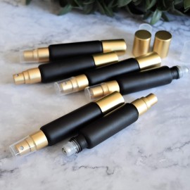 6-Pack Black Glass Bottles with Dual Ends - Sprayer & Roller Tops - Leakproof, Premium Essential Oil & Perfume Bottles with Elegant Gold Accents - Refillable Custom Blend Containers