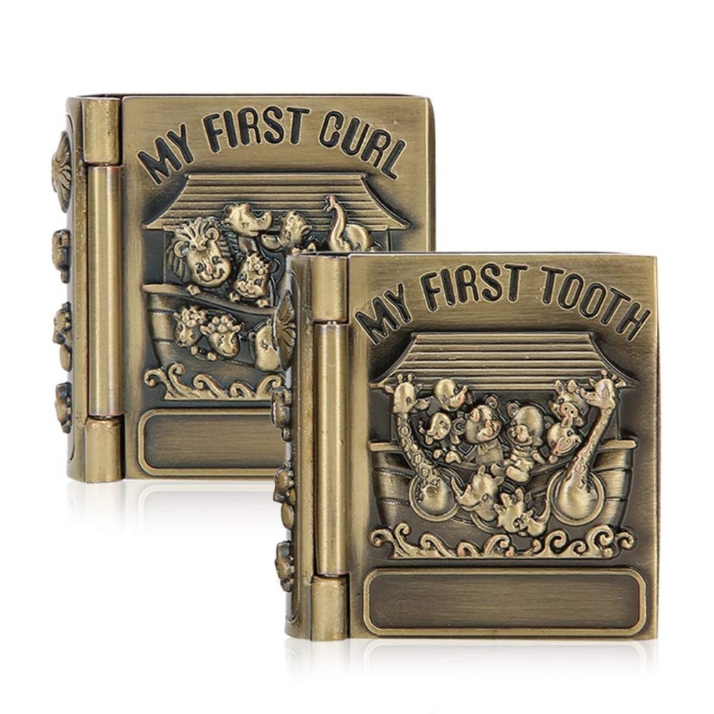 Agatige 2pcs Baby Tooth Fairy Box, Baby First Tooth and Curl Keepsake Box Tooth Holder Book Shaped Trinket Box Gift Box for Child Kids
