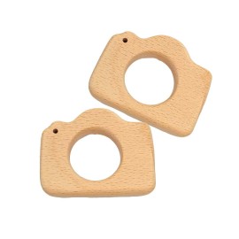 Arakierst 10pcs Lovely Cartoon Wood Camera Teether Pure Natural Animal Shape Beech Wooden Teething Toys Handmade Pattern DIY Jewelry Making Necklace Pendant