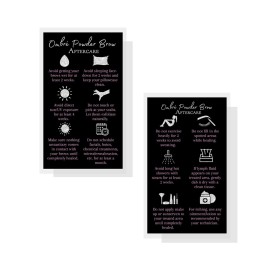 Ombre Powder Brow Aftercare Instructions Cards | Package of 50 | Size 2x3.5 inches Business Card | Black, Silver Glitter, and Light Pink Design