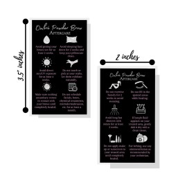 Ombre Powder Brow Aftercare Instructions Cards | Package of 50 | Size 2x3.5 inches Business Card | Black, Silver Glitter, and Light Pink Design