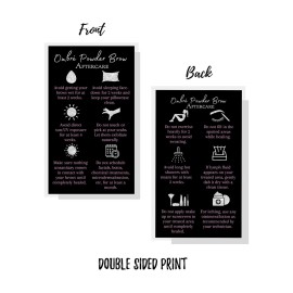 Ombre Powder Brow Aftercare Instructions Cards | Package of 50 | Size 2x3.5 inches Business Card | Black, Silver Glitter, and Light Pink Design
