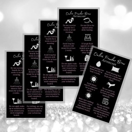 Ombre Powder Brow Aftercare Instructions Cards | Package of 50 | Size 2x3.5 inches Business Card | Black, Silver Glitter, and Light Pink Design