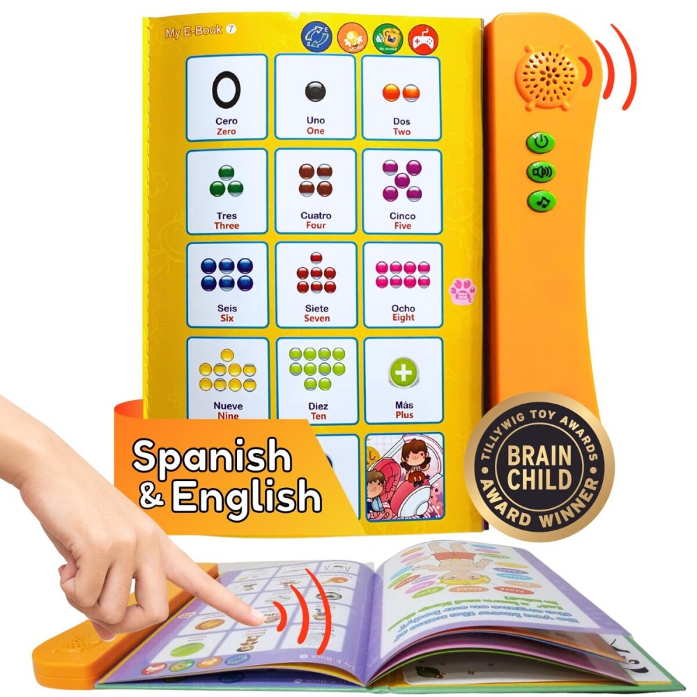 ZEENKIND Spanish & English Talking Learning Book for Kids 2 3 4 5 6 Years Old, Interactive Audio Sound Books, Toddler Educational Toy to Learn Spanish, Electronic Bilingual Toys, Juegos para Nios