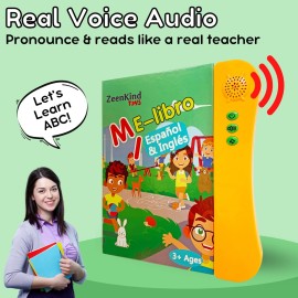 ZEENKIND Spanish & English Talking Learning Book for Kids 2 3 4 5 6 Years Old, Interactive Audio Sound Books, Toddler Educational Toy to Learn Spanish, Electronic Bilingual Toys, Juegos para Nios