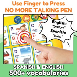ZEENKIND Spanish & English Talking Learning Book for Kids 2 3 4 5 6 Years Old, Interactive Audio Sound Books, Toddler Educational Toy to Learn Spanish, Electronic Bilingual Toys, Juegos para Nios
